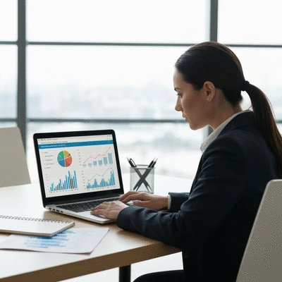 Real estate investor analyzing market data on a laptop
